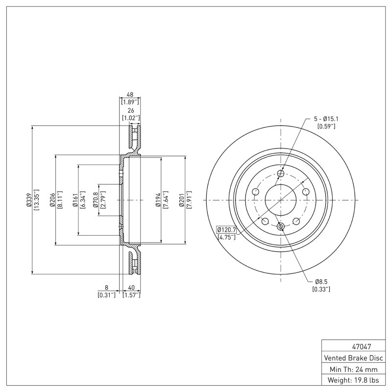Chevrolet Corvette Brake Rotor (1) - Rear - R1 Concepts - Plain - `14-`19